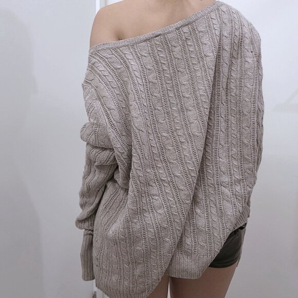 American Eagle Beige One-Shoulder Loose Fit Knit - Picture 3 of 5